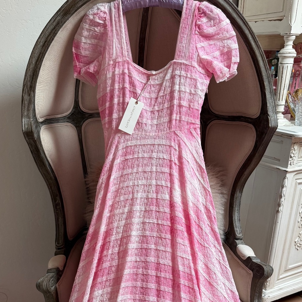 LoveShackFancy Ryan Dress Pink Flamingo Hand Dye Lace Size 2 NWOT